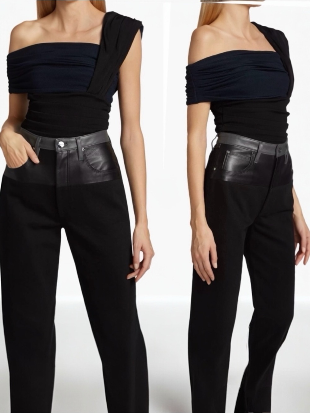 Goldsign Gelsey One-Shoulder Off The Shoulder 2-Tone Ribbed Bodysuit Small New